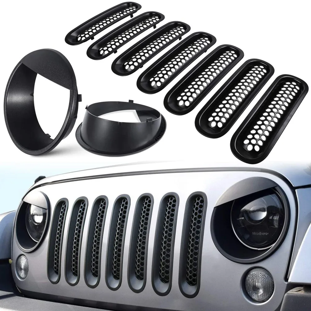 Grill Insert For 07-18 Jeep Wrangler JK Front Grille Mesh Inserts & Headlight Cover Frame Car Accessories