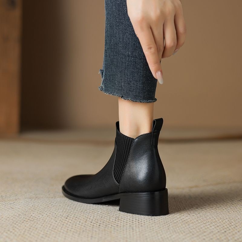 Women's Chunky 2023 Autumn/Winter Single Boot Round Toe Wool Mouth Heel Ankle Boots