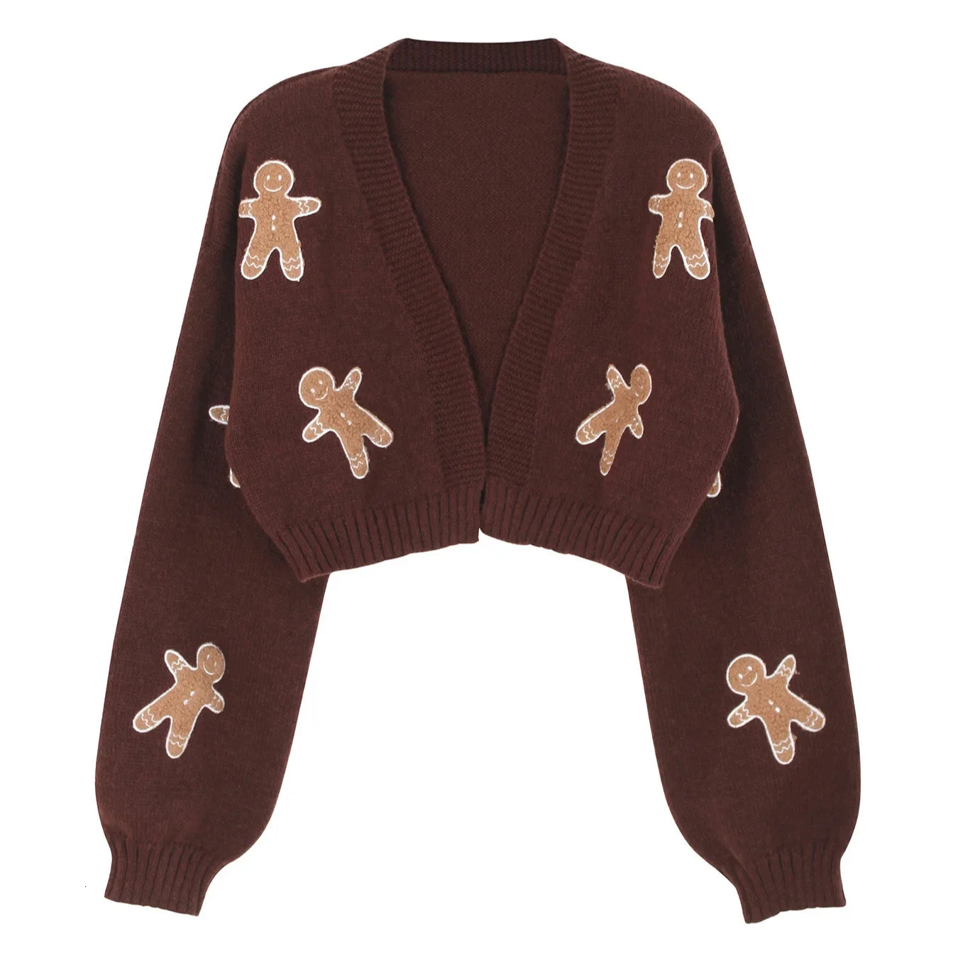 BOBO Cute Gingerbread Mens Knitted Sweater Womens Autumn Casual Long Sleeve Cutting Jumping Sweet Open Sweater Y2K 241031