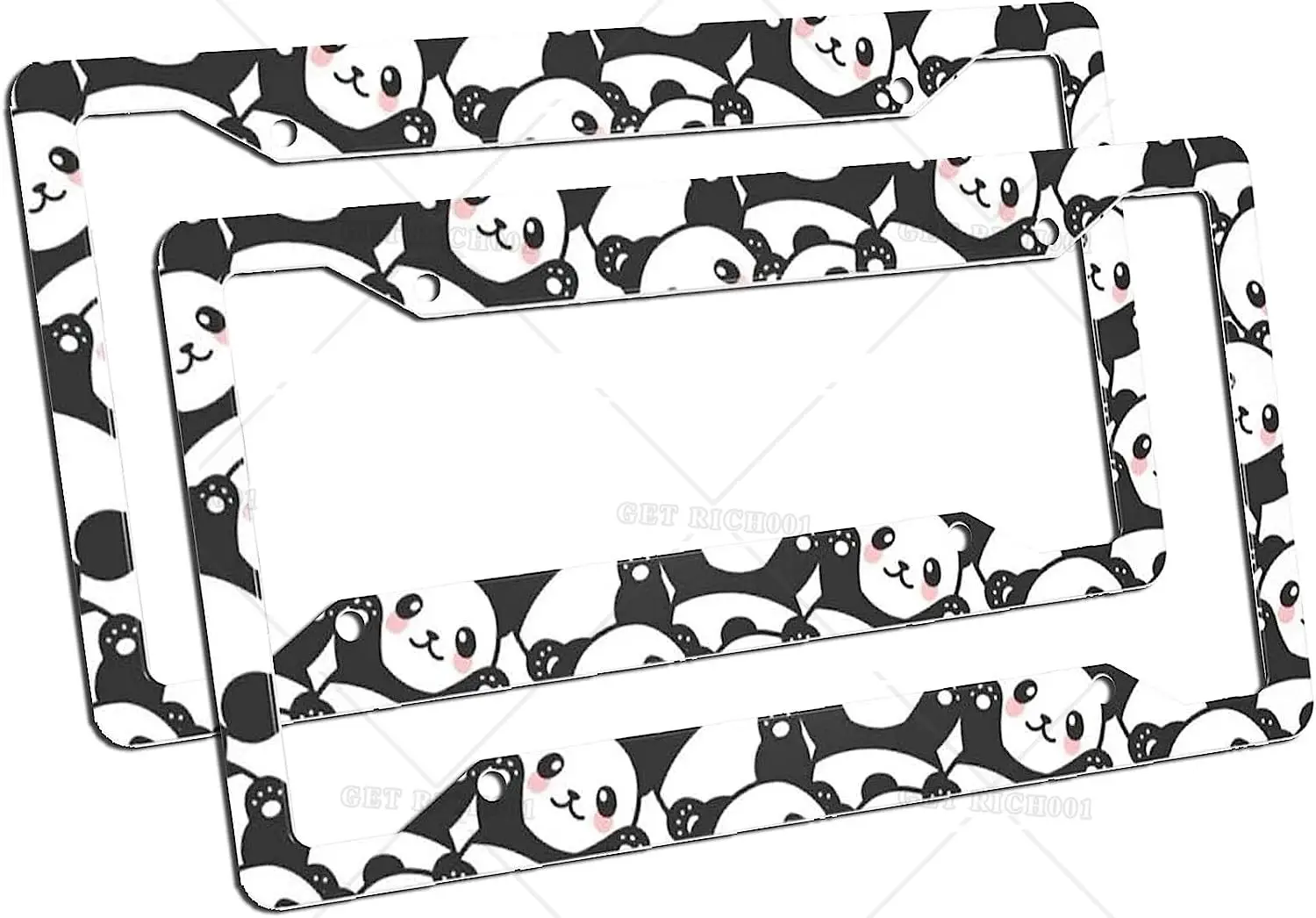 2Pack Car License Plate Frames Cute Baby Panda Lovely Bear Animals Aluminum Car Accessories with 4 Holes and Screws 12x6in
