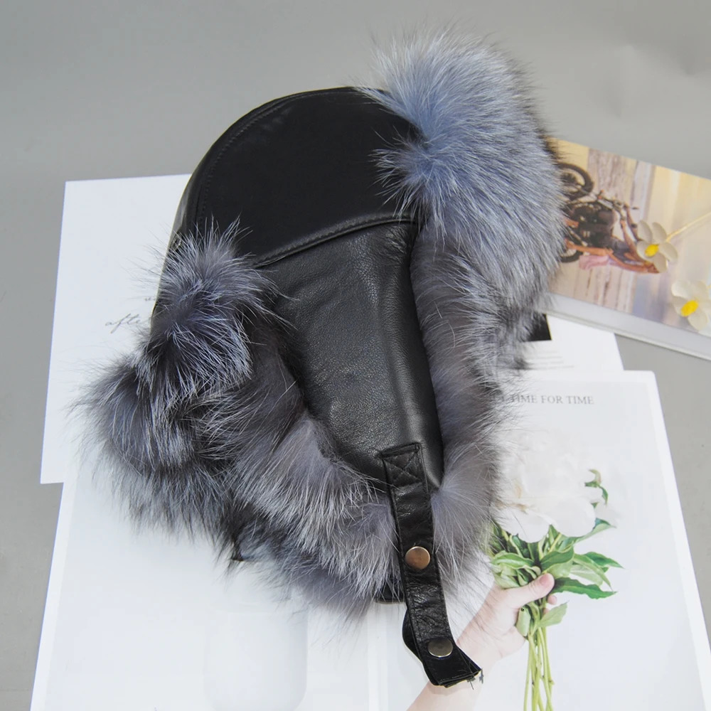 Leisure Warm Soft Russian Mens True Fox Fur Bomber Hat Winter Mens True Fox Fur Hat 100% Natural True Fox Fur Hat 241031