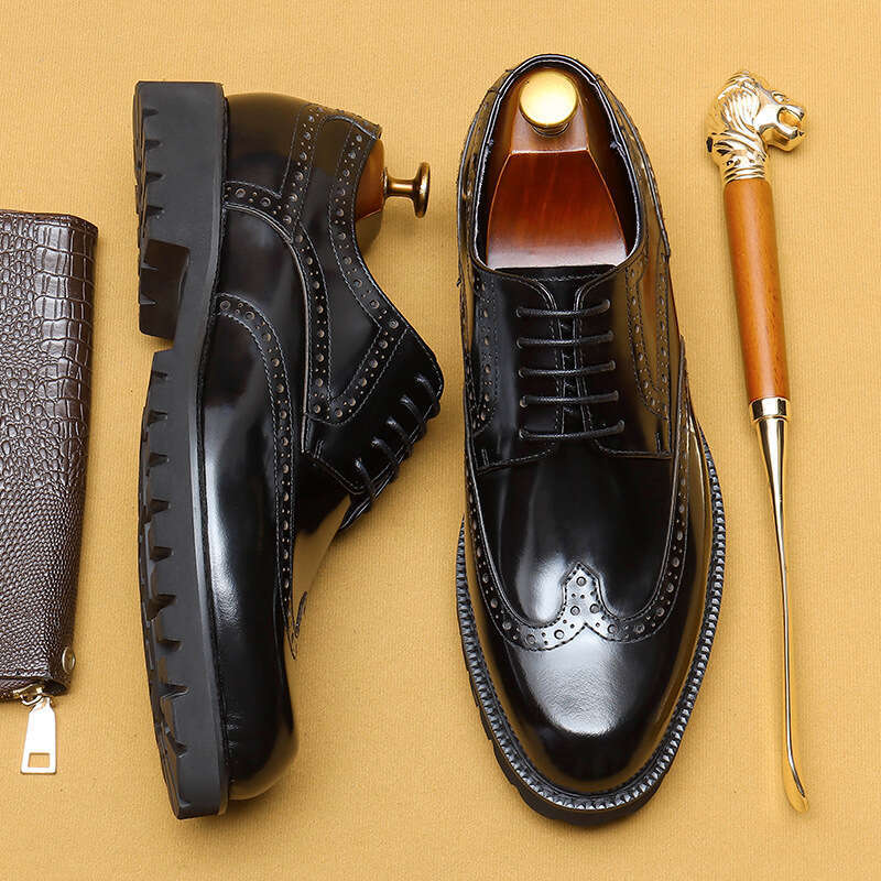 British Business Dress Leather For Men, Made Of Thick Bottom Increased Height, Lacquer Bright Leather, Blok Men's Shoes