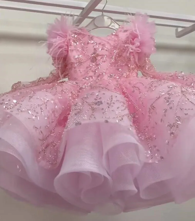 Purple Fluffy Party Dresses for Girls Tiered Tutu Child Girl With Sequined Beads Tulle Flower Girl Dress