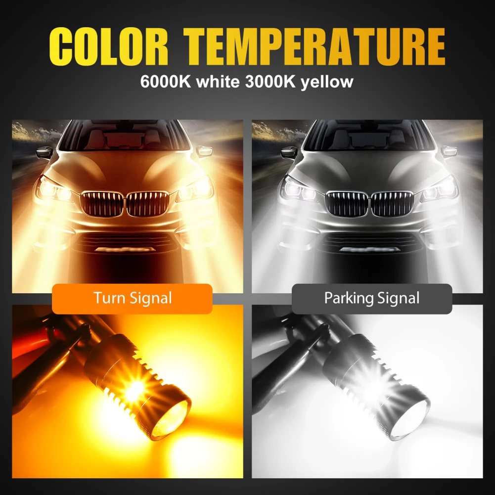 2Pcs 1157 2357 Led Bulbs Switchback Turn Signal Light White/Amber Dual Color DRL Parking Lights Ultra Bright DC 12-24V