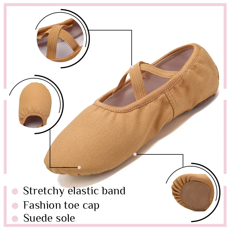 SWDZM Girls Ballet Shoes Kids Dance Slippers Women's Gym Yoga Dance Shoes Ladies Classic Pink Brown Gymnastics Training Shoes