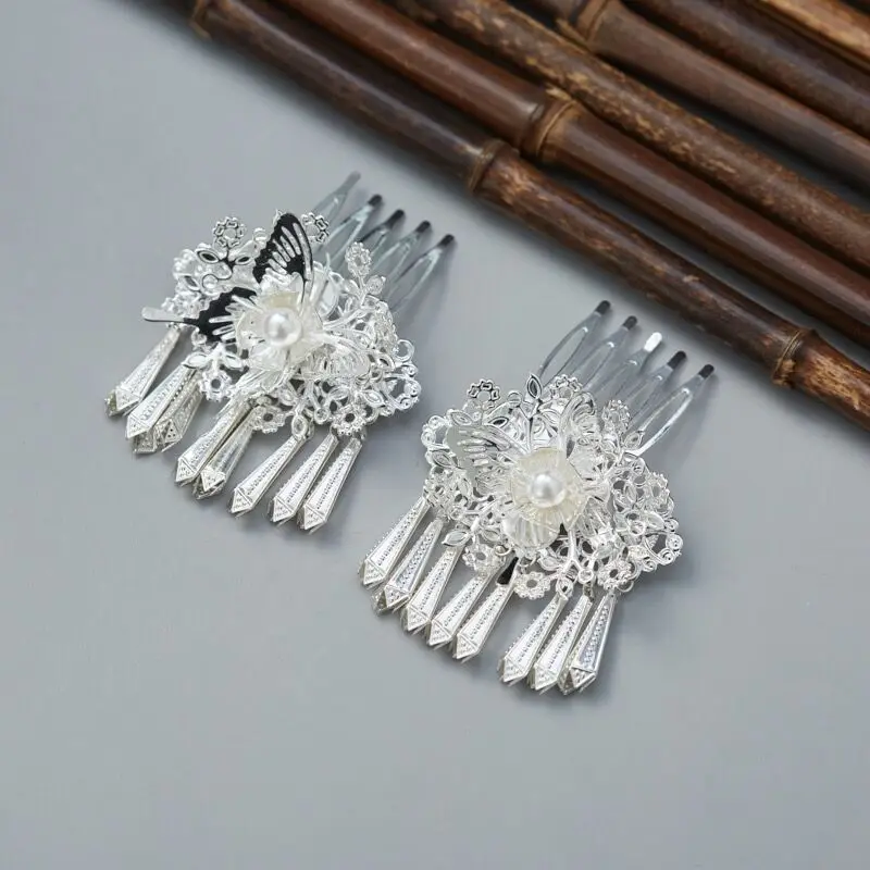 The Miao Nationality Hairpin Comb Chinese Headpiece Vintage Girls Party Tiaras Hair Clips Silver Color Personality Hair Jewelry