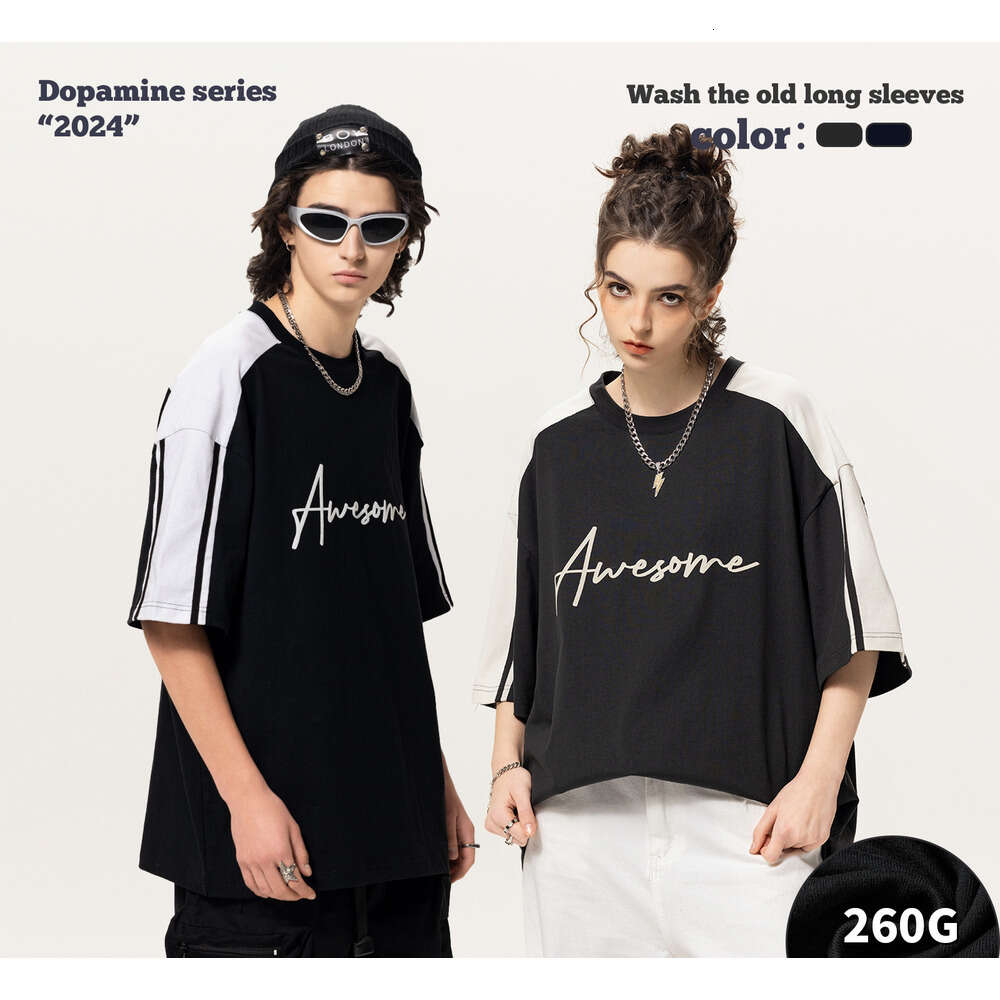 Dongdu West Coast Color Block Printed Short Sleeved INS Trendy Loose Cotton T-shirt Men's