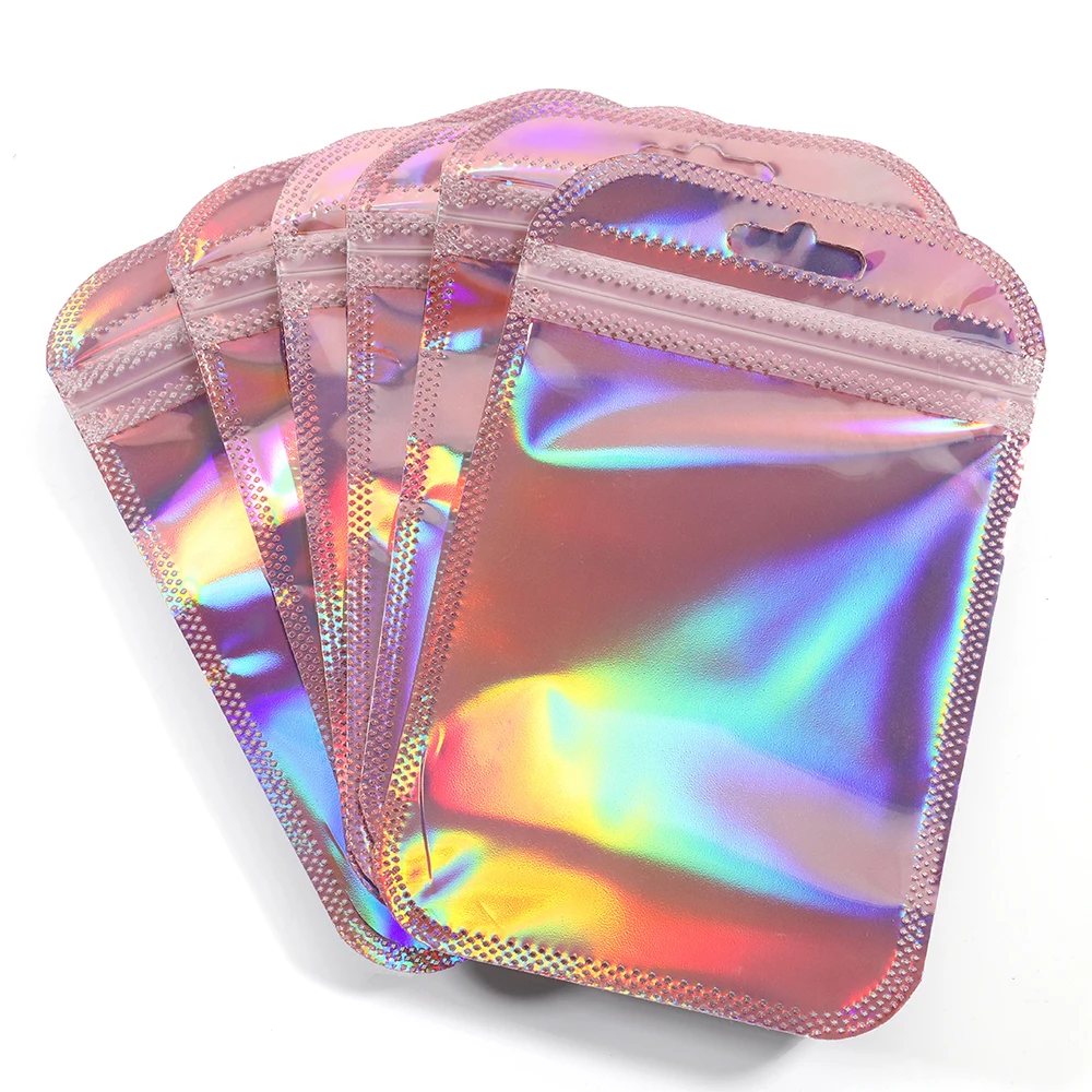 Sealing 50pcs Iridescent Self Bags Colorful Laser Iridescent Resealable smile