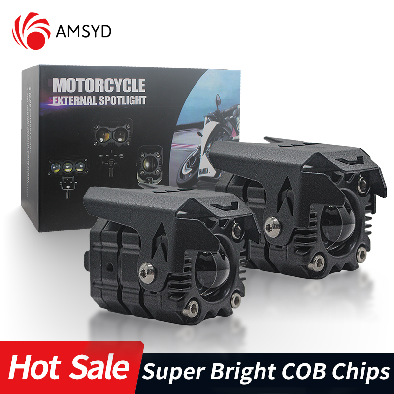 2pcs Motorcycle Spotlight Headlight LED Lens Hi/Low Beam Driving Spot Fog Lights Auxiliary light For Motorbike Off-road