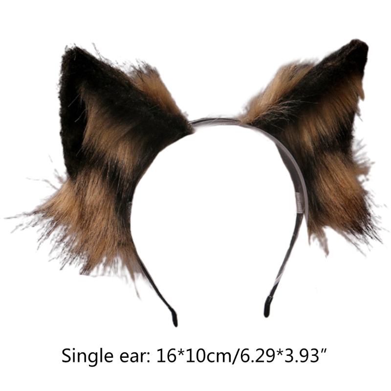 Lovely Faux Fur Wolf Ears Headband Realistic Furry Fluffy Animal Hair Hoop Lolita Anime Masquerade Performance Cosplay Costume H