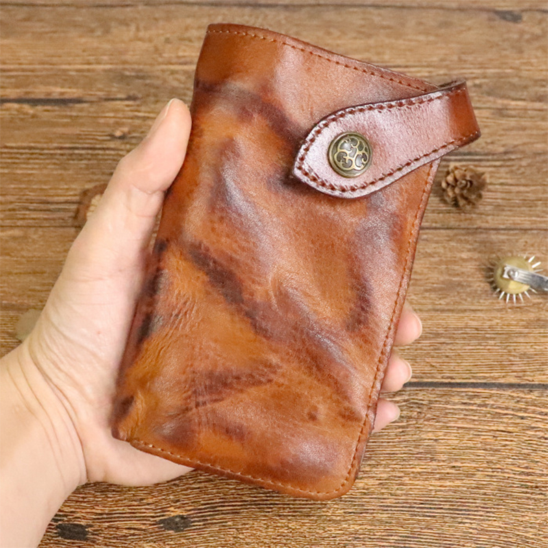 2023 Genuine Leather Women's Wallet Vintage Cowhide Large Capacity Long Bifold Female Purse Card Holder With Zipper Coin Pocket