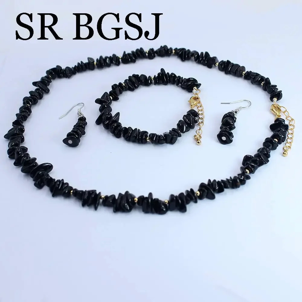 6-8mm Black Tourmaline Black Tourmaline Natural Gemstone Womens Necklace Bracelet Earrings Jewelry Set 17.5 7-8 241031