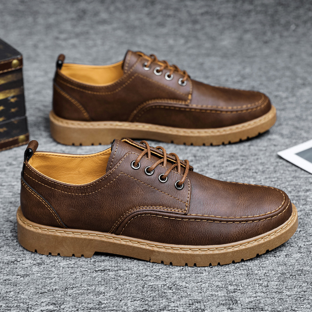 Round Head Leather Business Dress Handmade Casual Shoes Lace-up Footwear Men Platform Moccasins Slip-on Loafers 11802