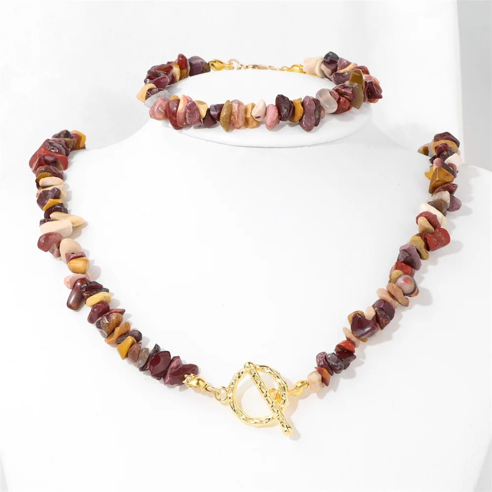 Bohemia Gravel Crystal Necklaces Bracelet Set Green Aventurine Gem Natural Semi-precious Stone Choker Jewelry For Women Men