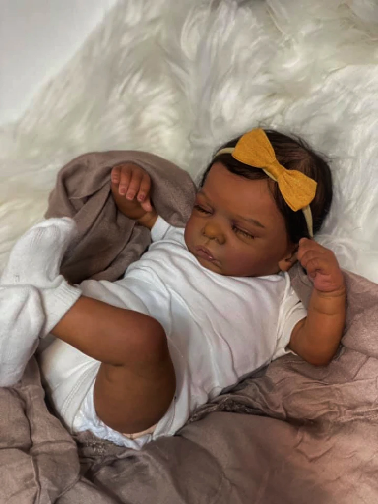 19Inch African American Doll Romy Black Skin Reborn Baby Finished Newborn With Rooted Hair Handmade Toy Gift For Girls