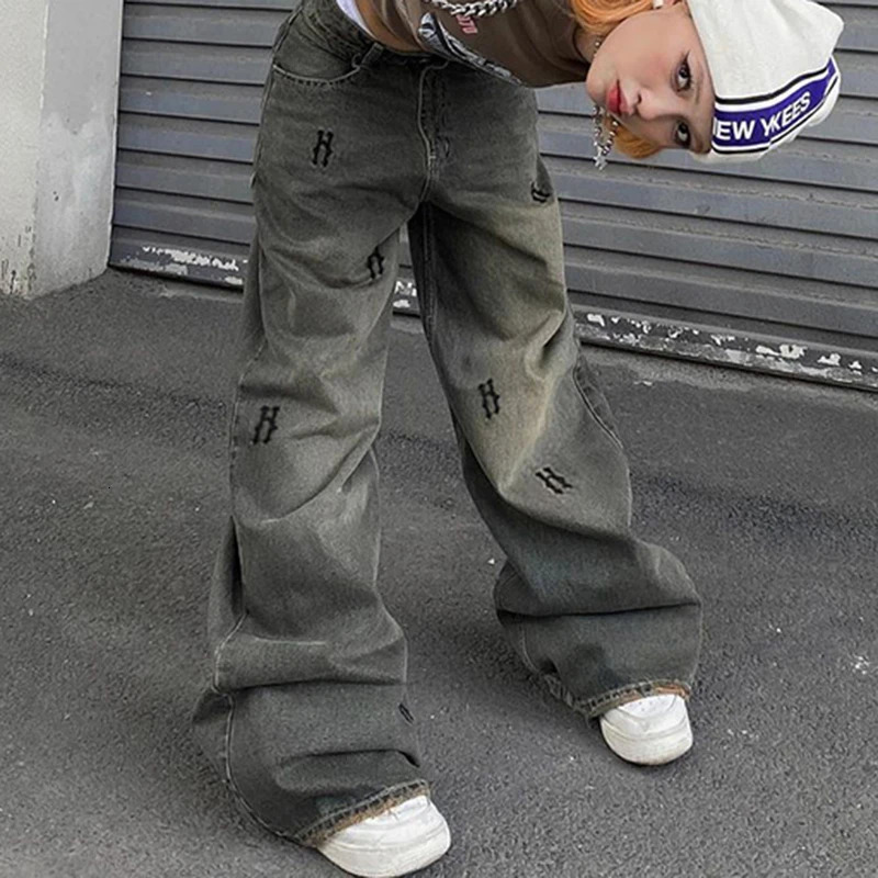 Rockmore Baggy Womens Jeans Streetwear Y2K Straight Pants Low Rise Wide Legs Harsh Denim 90s Retro Korea 241031