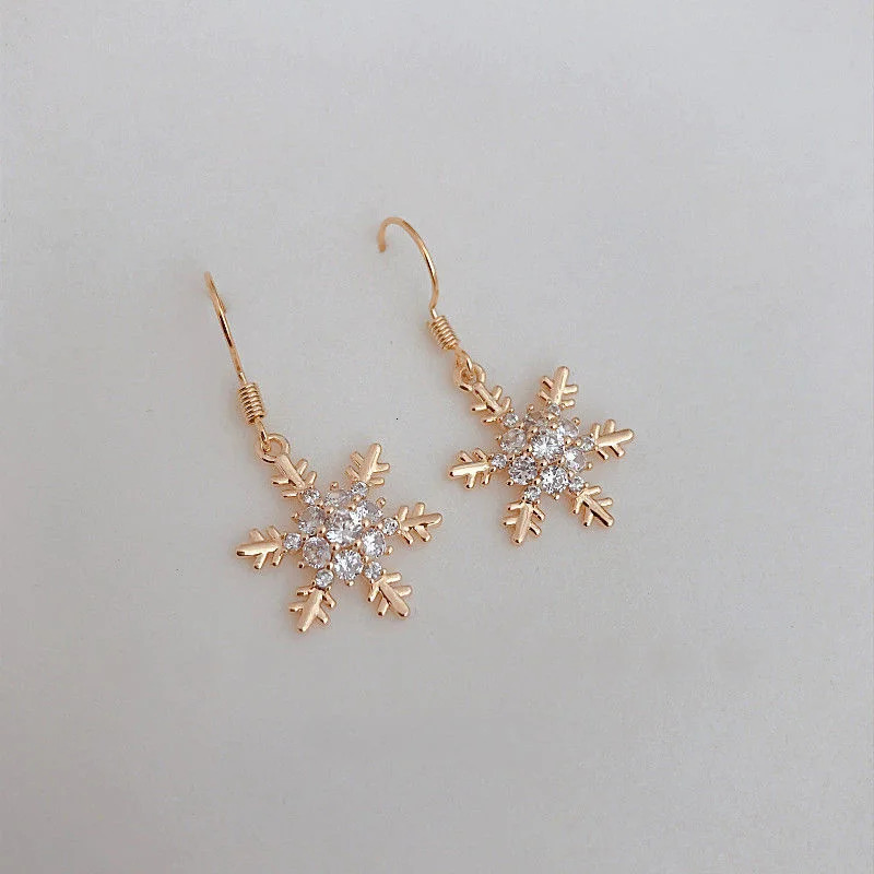 Senlissi - 925 sterling silver white snowflake stud earrings cubic zirconia jewelry womens fashion Christmas earrings gift 241031