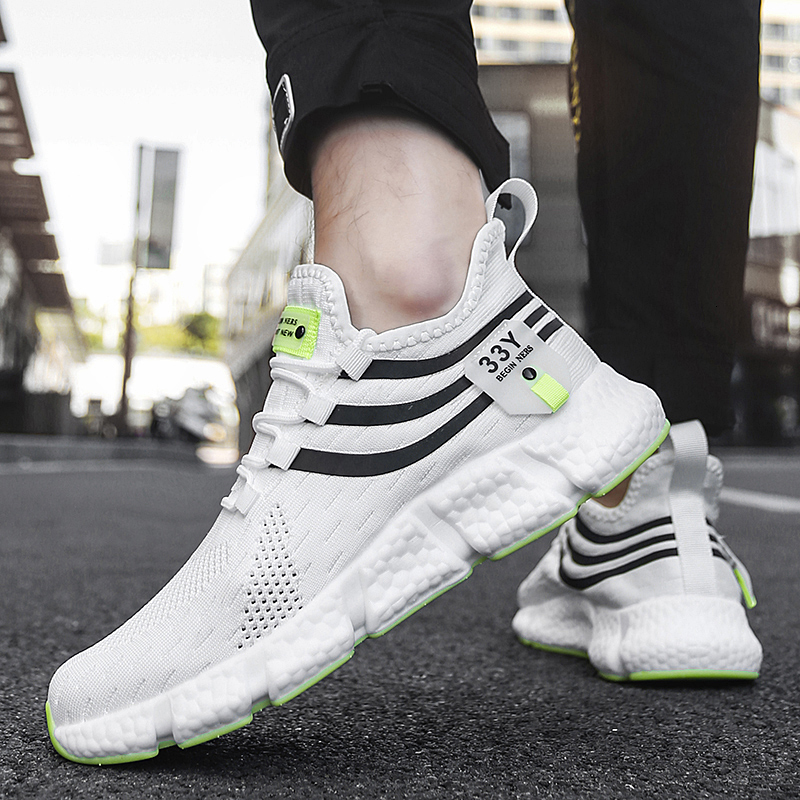 Men Light Shock-absorption Sports Casual Sneakers White Outdoor Breathable Mesh Black Running Jogging Shoes 66c67