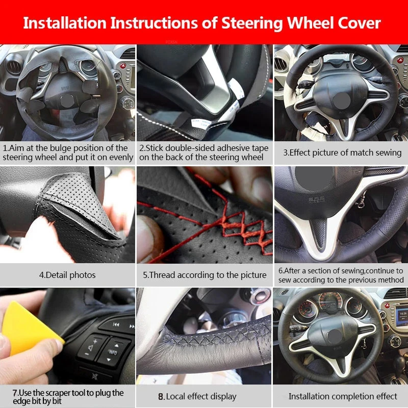 For Citroen C5 2001-2006 Xsara Picasso Berlingo Peugeot Partner 2003-2008 Hand Braid Car Inner Steering Wheel Leather Cover Trim