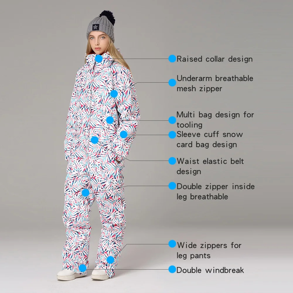 New One-Piece Suit Women Thickened Warm Outdoor Sports Snowboarding Jacket Jumpsuit Wind Proof Waterproof Snow Pants Ski Set