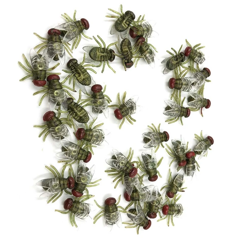 W3JF 100 Pcs Fake Flies Plastic Simulated Insect Fly Bugs Joke Prank Halloween Party