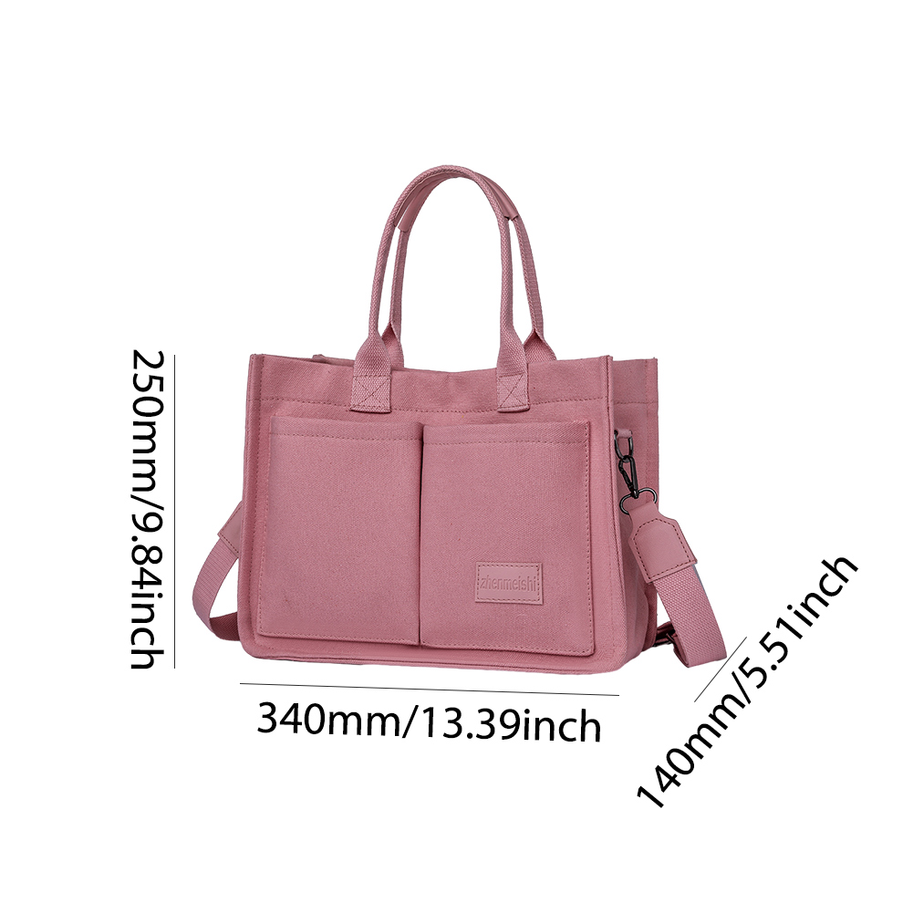 Women Retro Top Handle Bag Large Capacity Canvas Stylish Crossbody Bag Adjustable Strap Multi Pockets Casual Satchel Bag