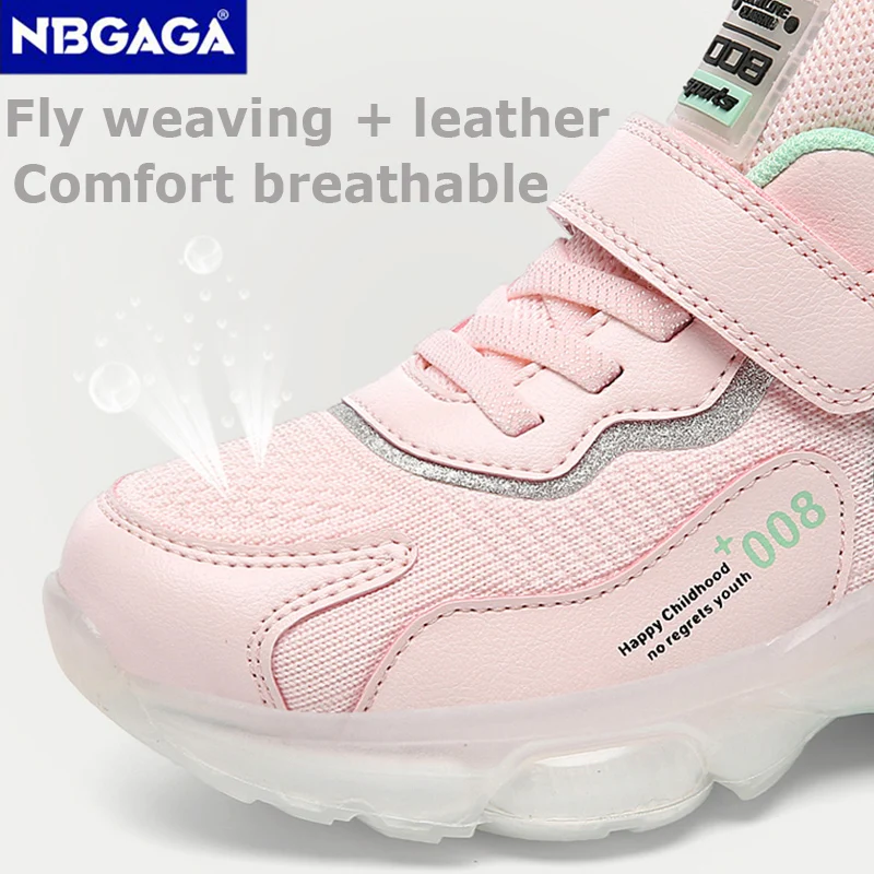 Kids Autumn Sneakers Girls School Casual Shoes Outdoor Breathable Running Shoes Light Soft Tenis Pink Non-slip Children Footwear
