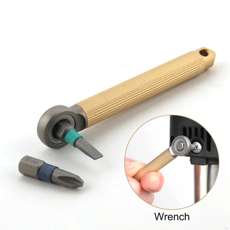 Outdoor Multifunctional EDC Tool Wrench Flat Screwdriver Cross screwdriver Portable Keychain Window Breaker Brass Titanium Alloy