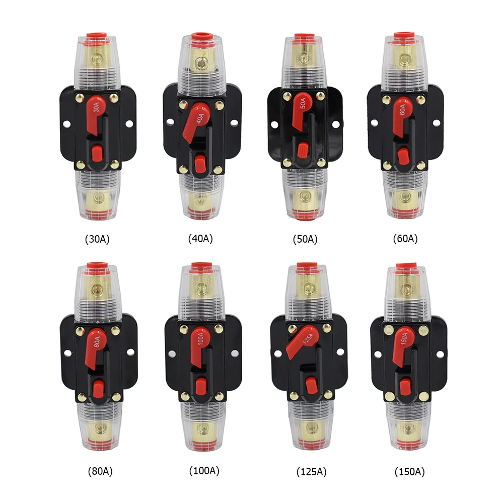 30A 40A 50A 60A 80A 100A 125A 150A DC 12-42V Resettable Circuit Breaker Reset Insurance Car Marine RV Power Insurance Switch