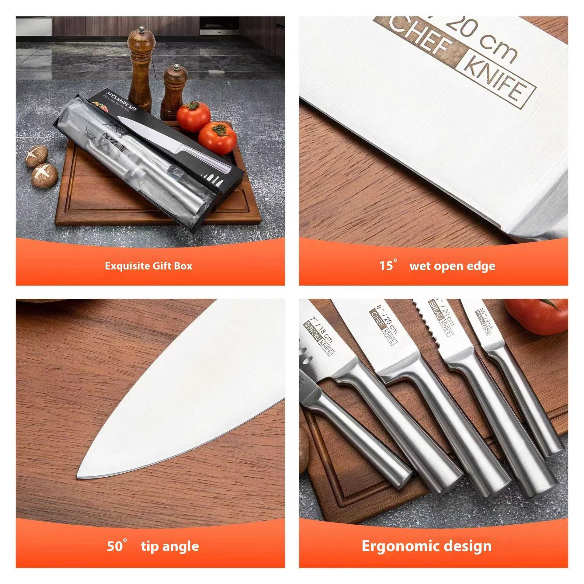 New knife set all steel five piece knife set stainless steel chef knife kitchen knife X241102