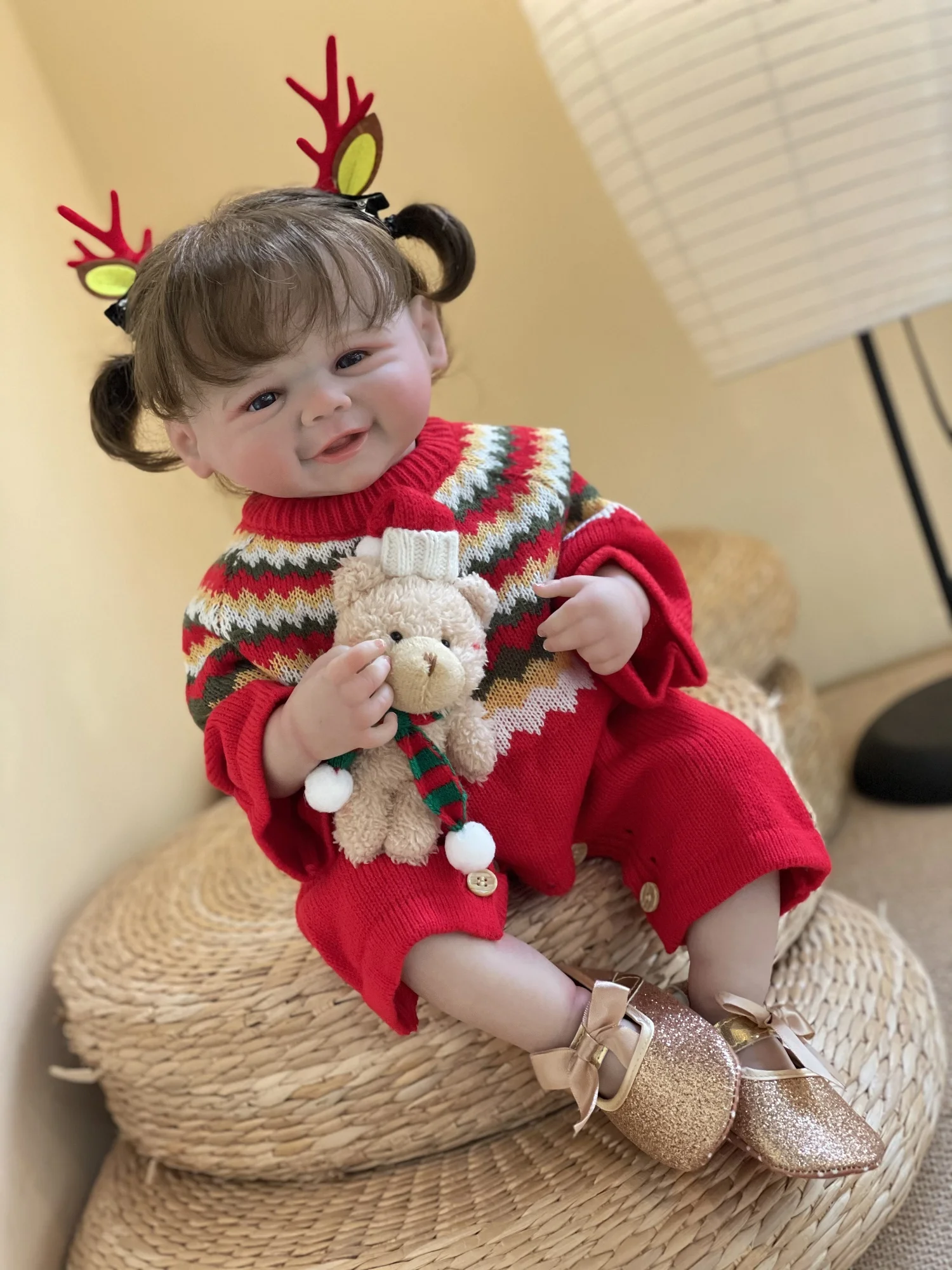 50cmVivienne Full Body Silicone Vinyl Bebe Reborn Girl With Rooted Hair Cute Christmas Outfits Handmade Lifelike Reborn Dolls