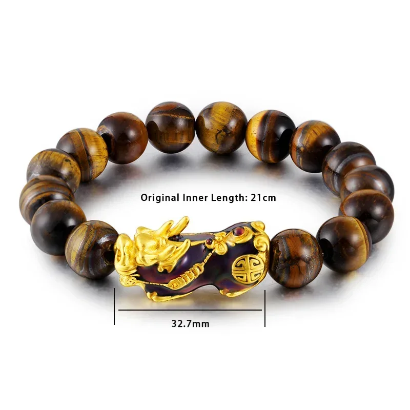 Natural Tiger Eye Beaded Mens Bracelet With Brave Troops Thermochromic Pixiu Charm Strand Bracelets Handmade Jewelry