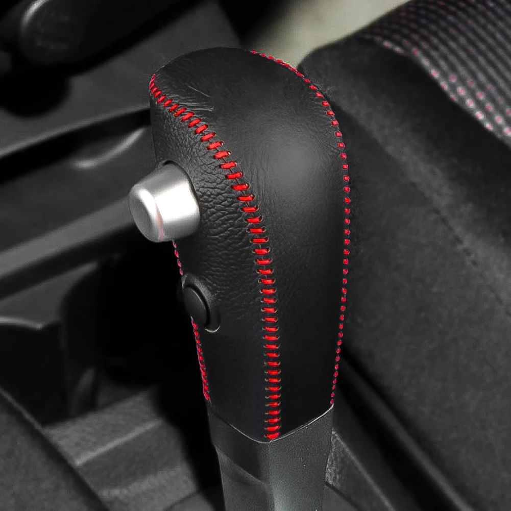 Black Genuine Leather Car Gear Head Shift Collars Cover for Nissan Tiida Automatic Knob Case 5