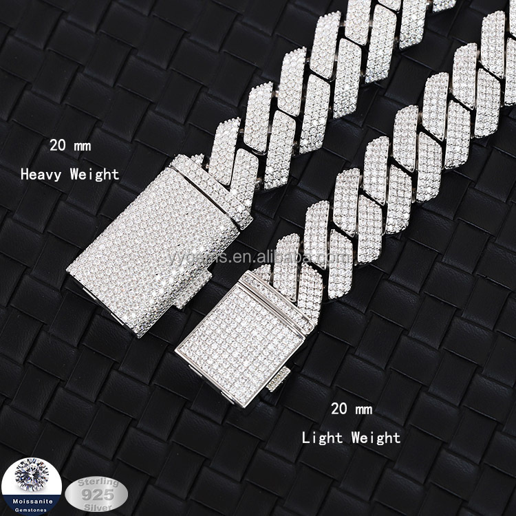 Fine jewelry necklaces bracelets 3 Rows 15mm 20mm dia hip hop Cuban k Chain VVS Moissanite sterg sier gold plate