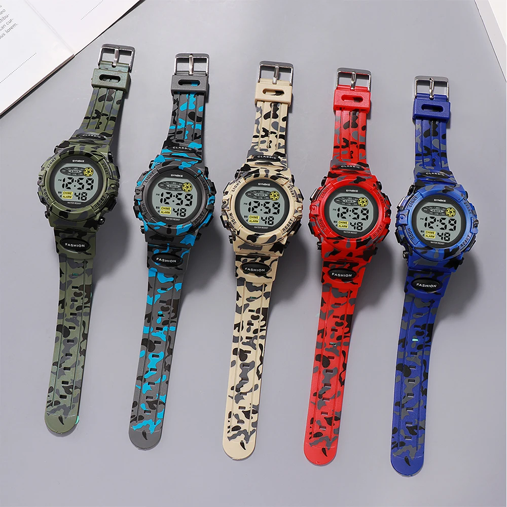 Camouflage Kids Watches Sport Children's Watch Waterproof Colorful Lights SYNOKE Brand Watch