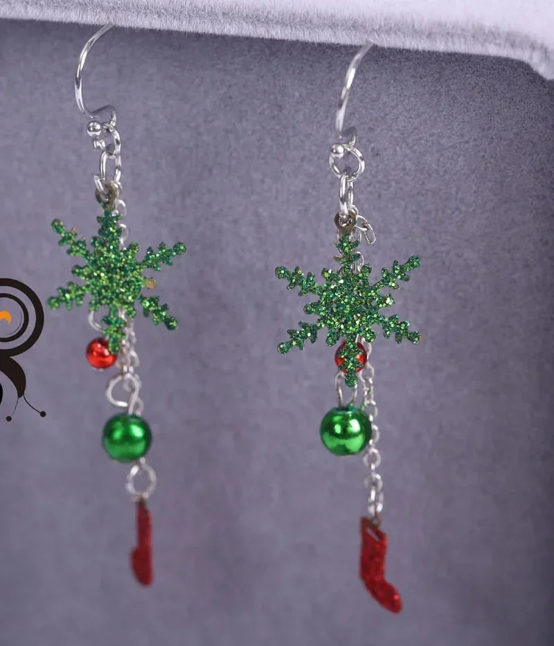 Womens Christmas Snowflake Deer Clock Christmas Tree Dropper Ear Hook Pendant Jewelry Birthday Gift 241031