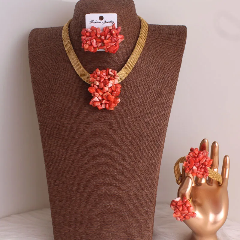 4ujewelry African Wedding Coral Beaded Fine Jewelry Set For Women High Quality 2023