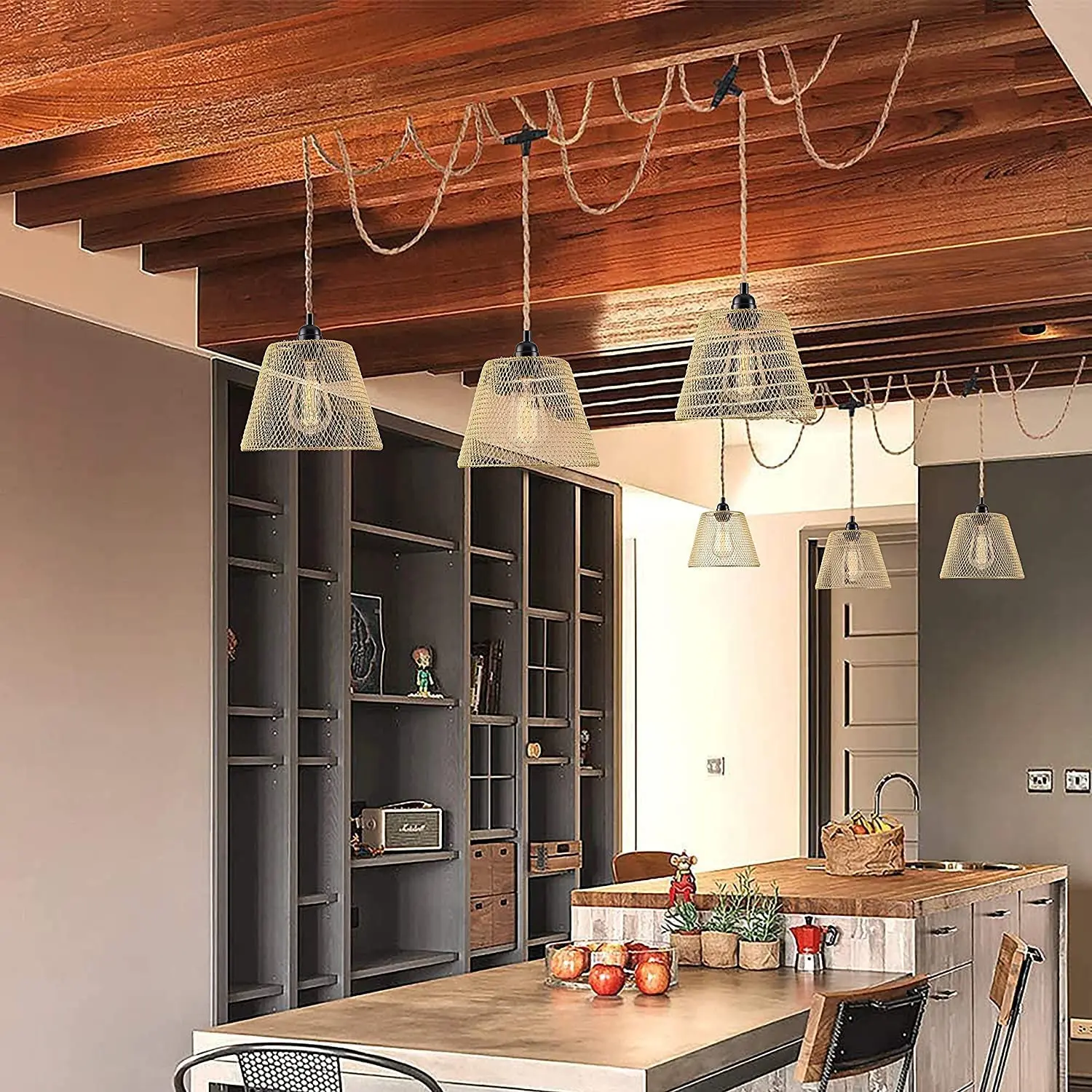 6.8M 3 Heads Vintage Style Hemp Rope Pendant Light Cord Kits US EU Plug Switch E26 E27 Lamp Holder for Simple Hanging Lamp Decor