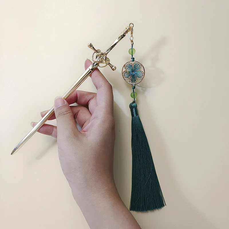 New Punk Metal Sword Tassel Pendant Hairpin Chinese Simple Hair Sticks For Women Trendy DIY Hairstyle Design Tools Accessories