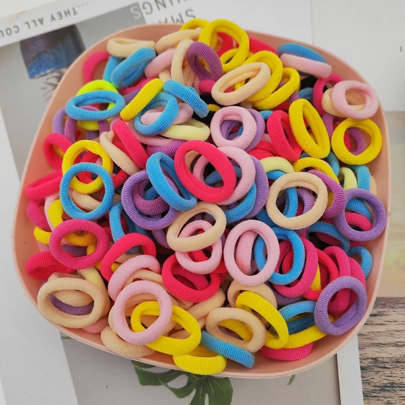 100pcs Girl's Elastic Hair Bands Colorful Sweet Hair Accessories Kawaii Cute Mini Hair Rope Towel Loop No Harm To Hair