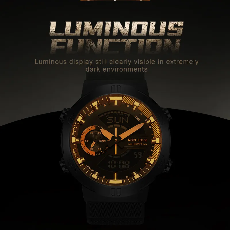 NORTH EDGE 2022 HORNET Men's Digital Watch Running Cycling Sports Watches Waterproof 50M World Time Speed Illuminator Wristwatch