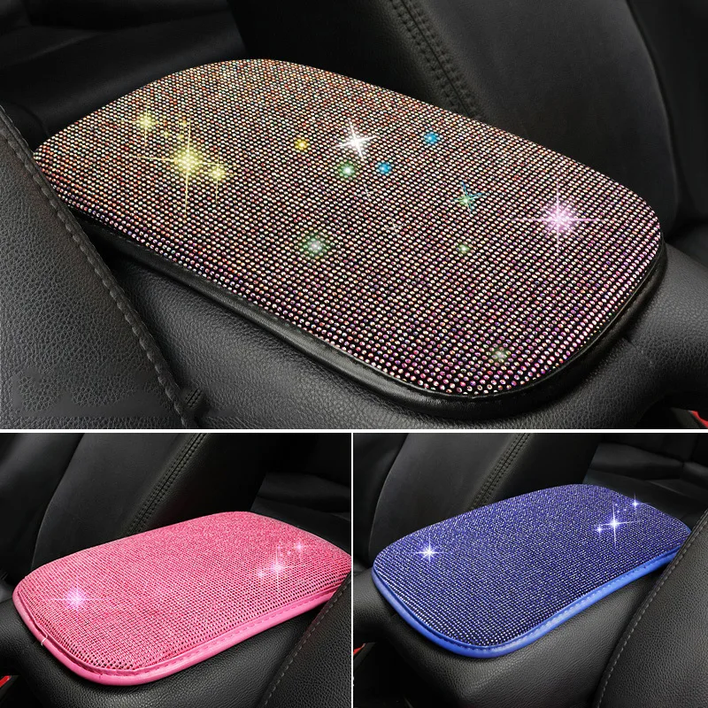 Auto Center Console Pad Crystal Bling Car Armrest Seat Box Cover Protector Universal Fit Diamond Car Decor Accessories for Women
