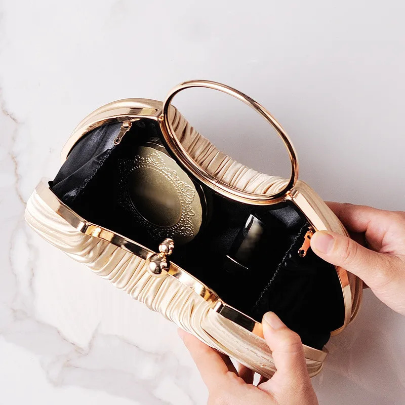 Fashionable and elegant clutch bag pleated almond dress bag circular banquet handbag party wedding wallet bag 241031