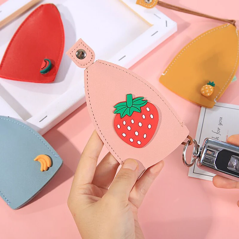 Cute PU Leather Car Key Case Holder Creative Fruit Pull Out Key Sleeve Large Capacity Keychain Pouch Keychain Organizer