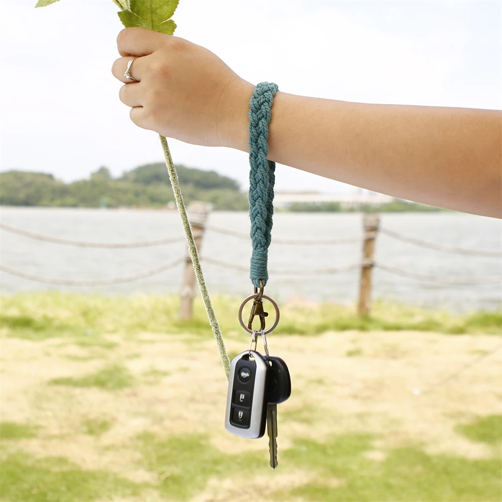 Boho Style Macrame Braided Keychain with Lobster Claw Cord Wristlet Bracelet Keyrings Lanyard Key Fob Strap Women Accessories
