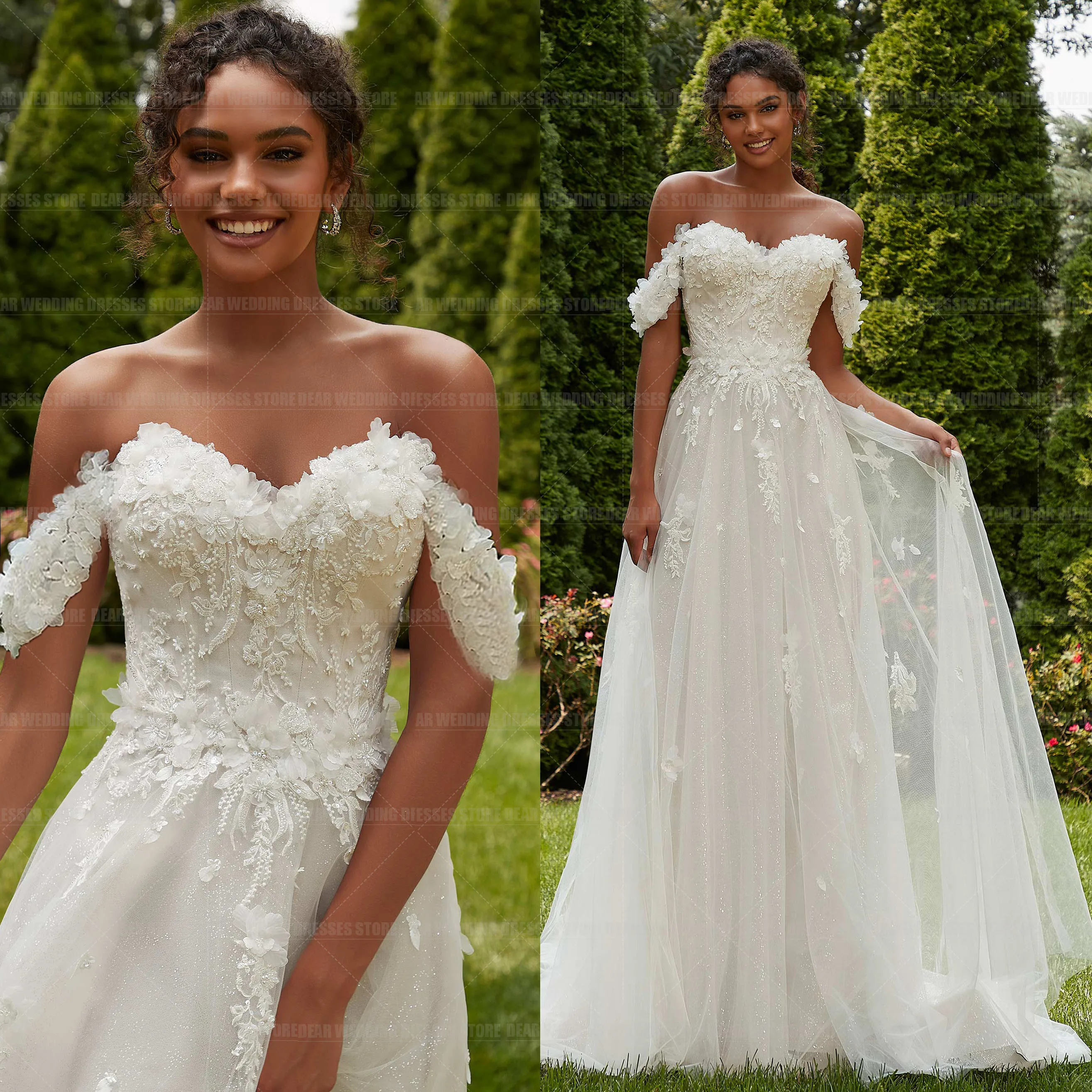 Boho 3D Flower Wedding Dresses A Line Woman's Sexy Off The Shoulder Sweetheart Formal Elegant Bride Gowns 2024 Vestidos De Novia