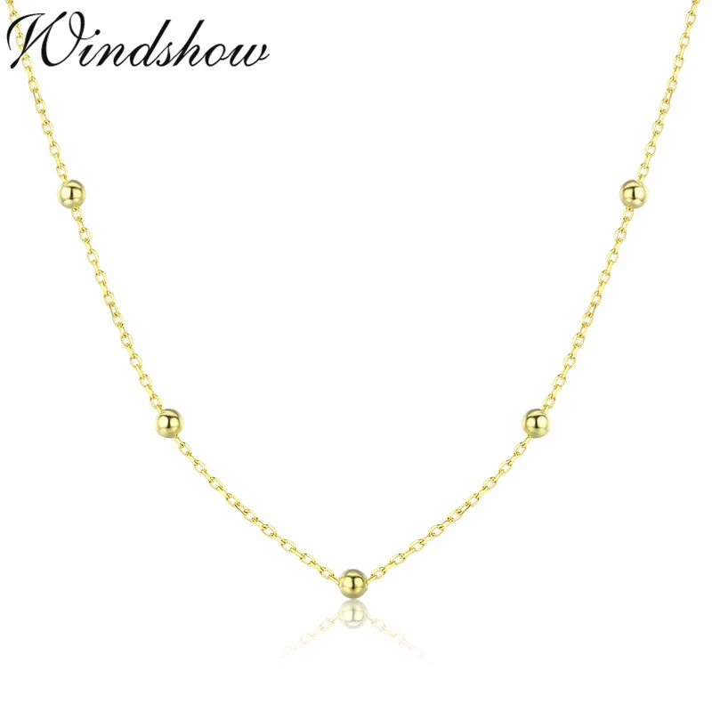 35cm-90cm 925 Sterling Silver Gold Color Beaded Cross Chain Choker Necklaces Women Girls Jewelry Kolye Collares Collane Ketting