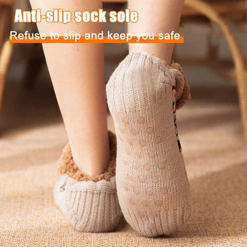 Winter Indoor Slippers Mens Floor Home Bedroom Sleeping Non-slip Knitted Adult Plus Fleece Warm Carpet LX241102