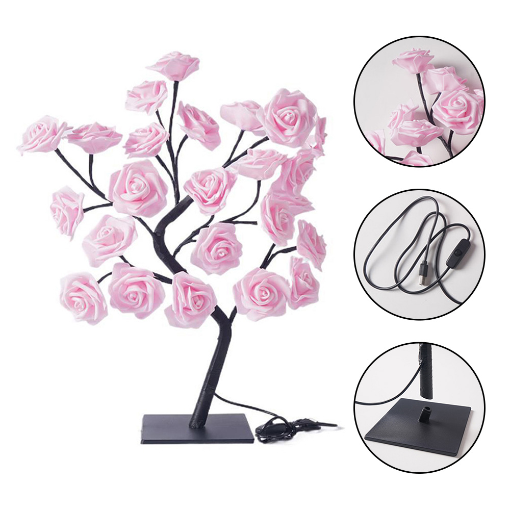 LED Rose Flower Tree Light USB Table Lamp Artificial Rose Bonsai Night Light Bedroom Atmosphere Lamp Xmas Valentine's Day Gift
