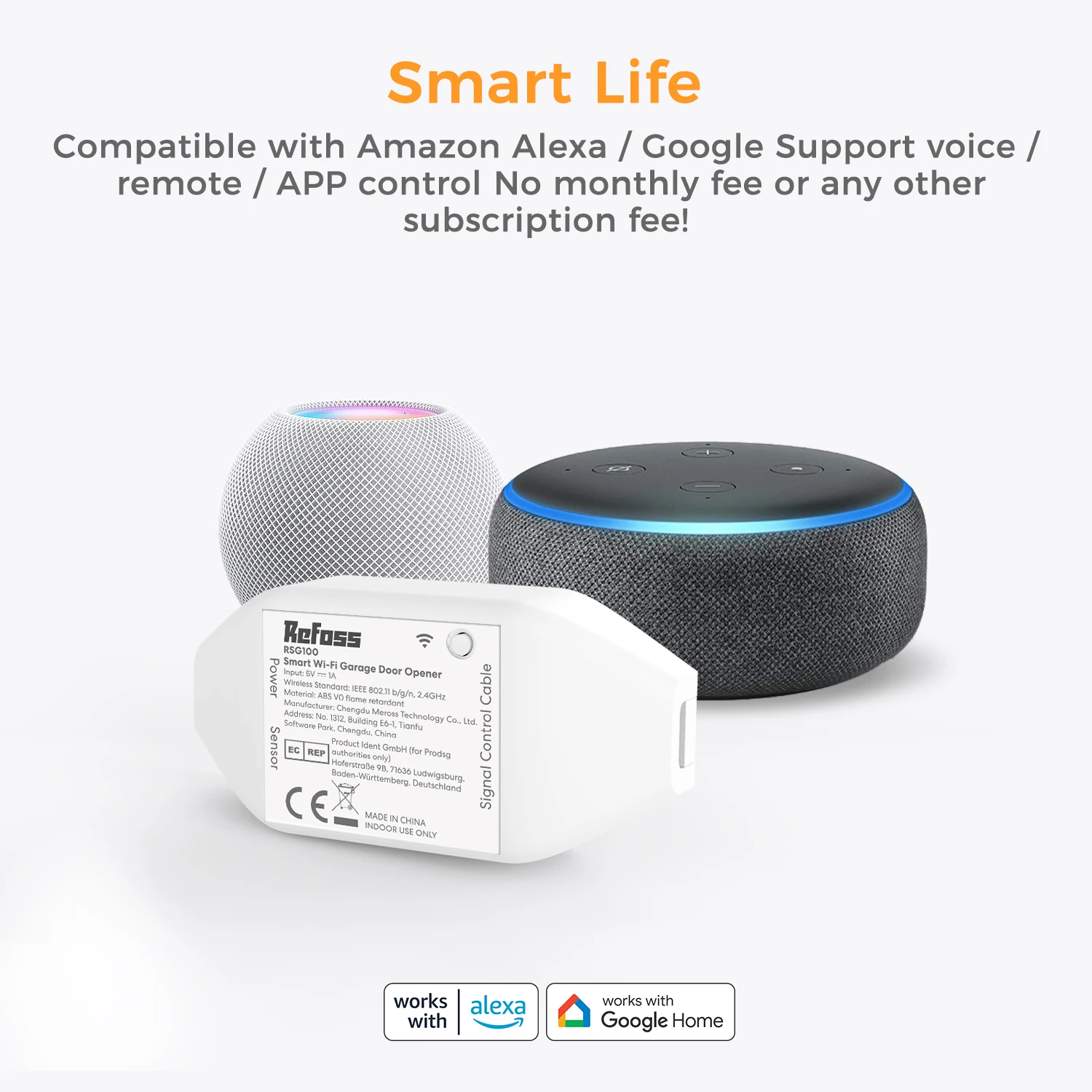 Refoss Smart WiFi Garage Door Opener WiFi Sensors Controller Remote Control Support Alexa Google Assistant NO Hub Required